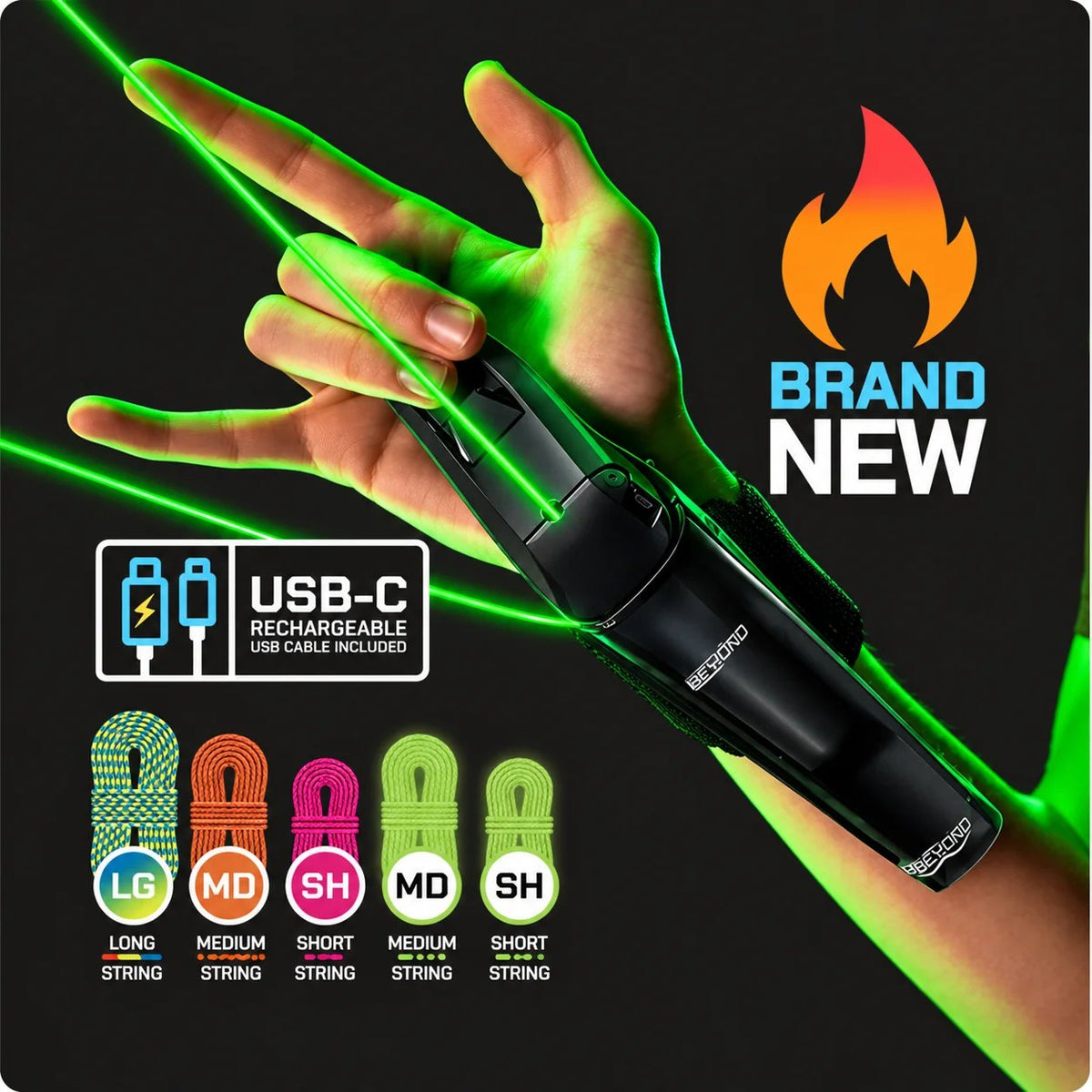 🕷 Rechargeable Wrist String Launcher with UV-Reactive & Glow-in-the-Dark Strings for Kids & Adults 🎁