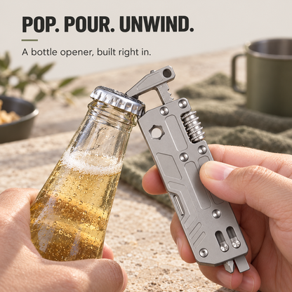 Integrated bottle opener feature on the titanium multi-tool