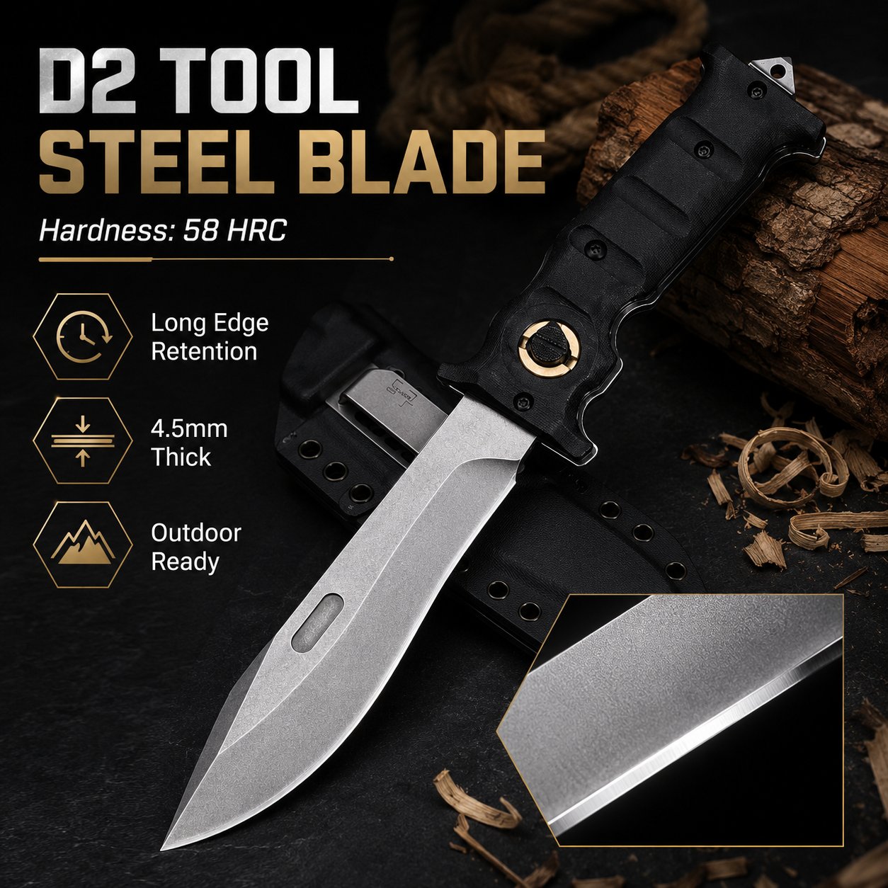 D2 Button Lock Folding Knife