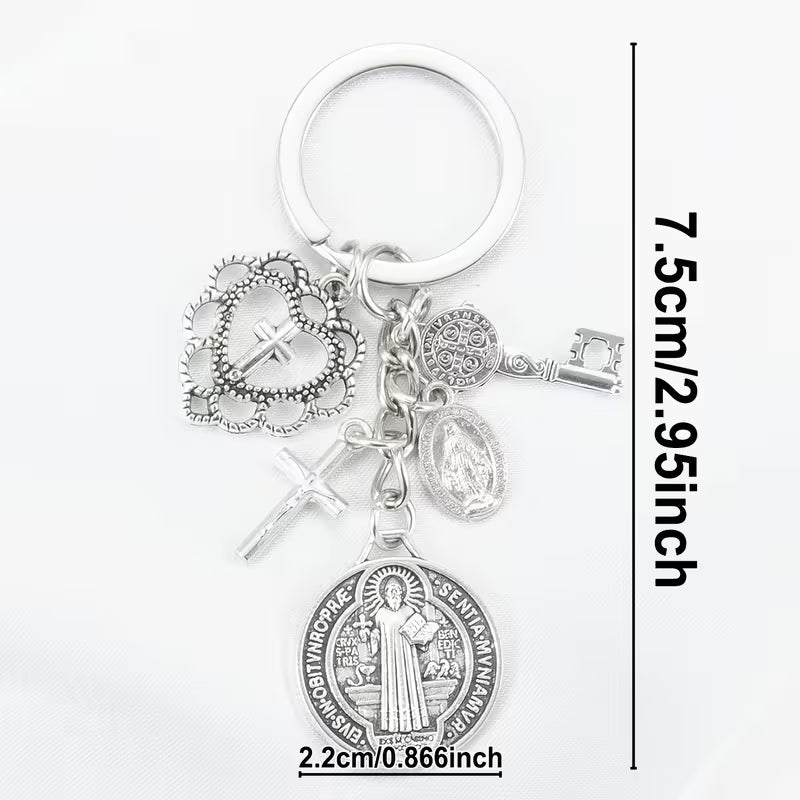 ✨Saint Benedict Religious Keychain | Cross & Prayer Medal Charms, Faith Protection Pendant, Inspirational Gift