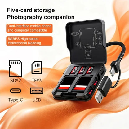 ADS-319 Portable Multifunctional Card Reader Storage Case USB-C / USB 3.0 5Gbps High Speed Data Transfer Adapter for SD TF Cards ⚡✨