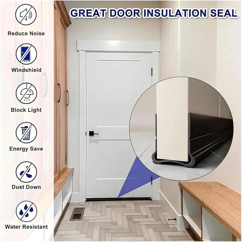Door insulation seal for noise drafts light dust and water resistance