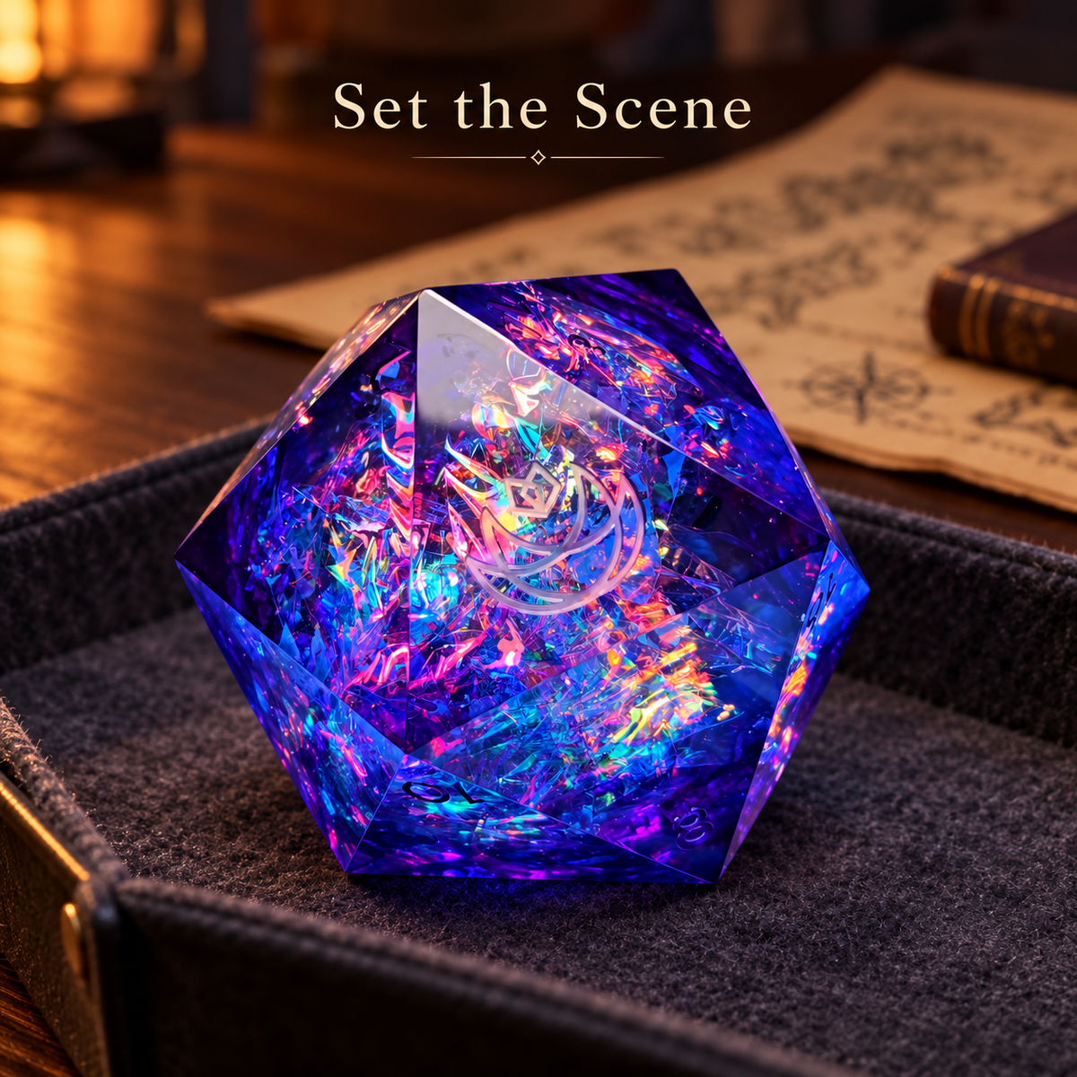 🎇 ElectroHex 63mm Giant D20 Liquid Core Dice | Handmade Resin Chonk D20 Dice, Holographic Iridescent Purple Blue Large Dice for D&amp;D, Tabletop RPG, Collector’s Display