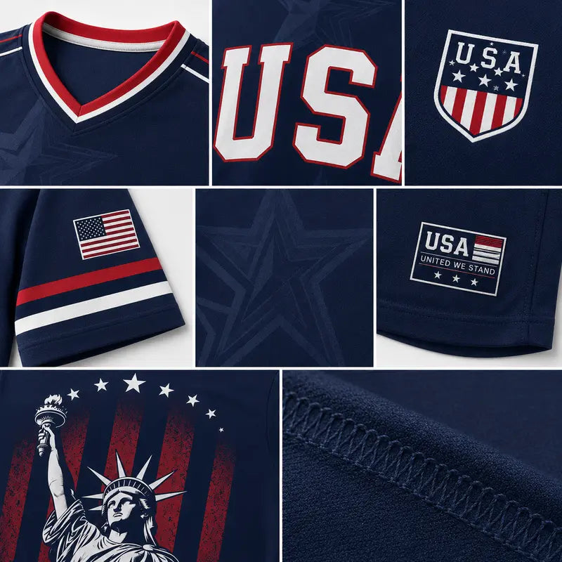 🇺🇸 USA Patriotic Soccer Jersey | American Flag & Statue of Liberty V-Neck Sports Tee 🗽⚽
