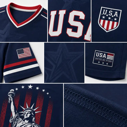 🇺🇸 USA Patriotic Soccer Jersey | American Flag & Statue of Liberty V-Neck Sports Tee 🗽⚽