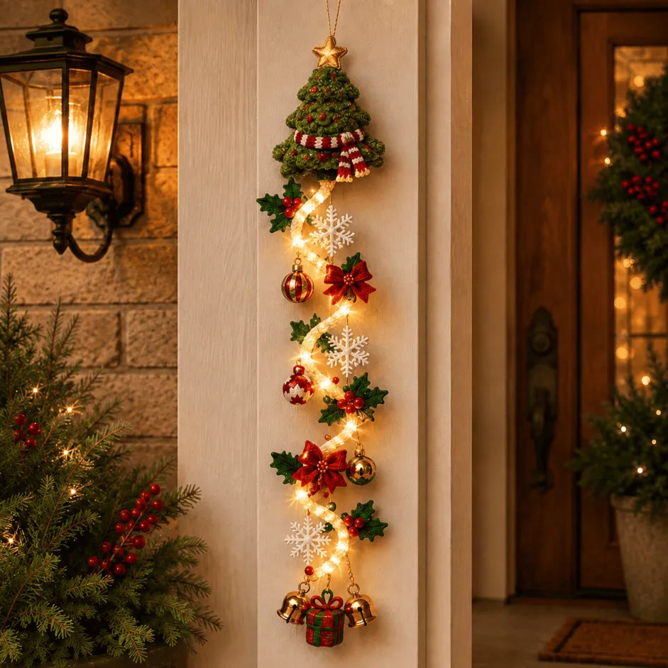 🎄Glowing Christmas Door Hanger | 6 Festive Lighted Designs with Warm Glow, Dimensional Details & Space-Saving Vertical Décor ✨
