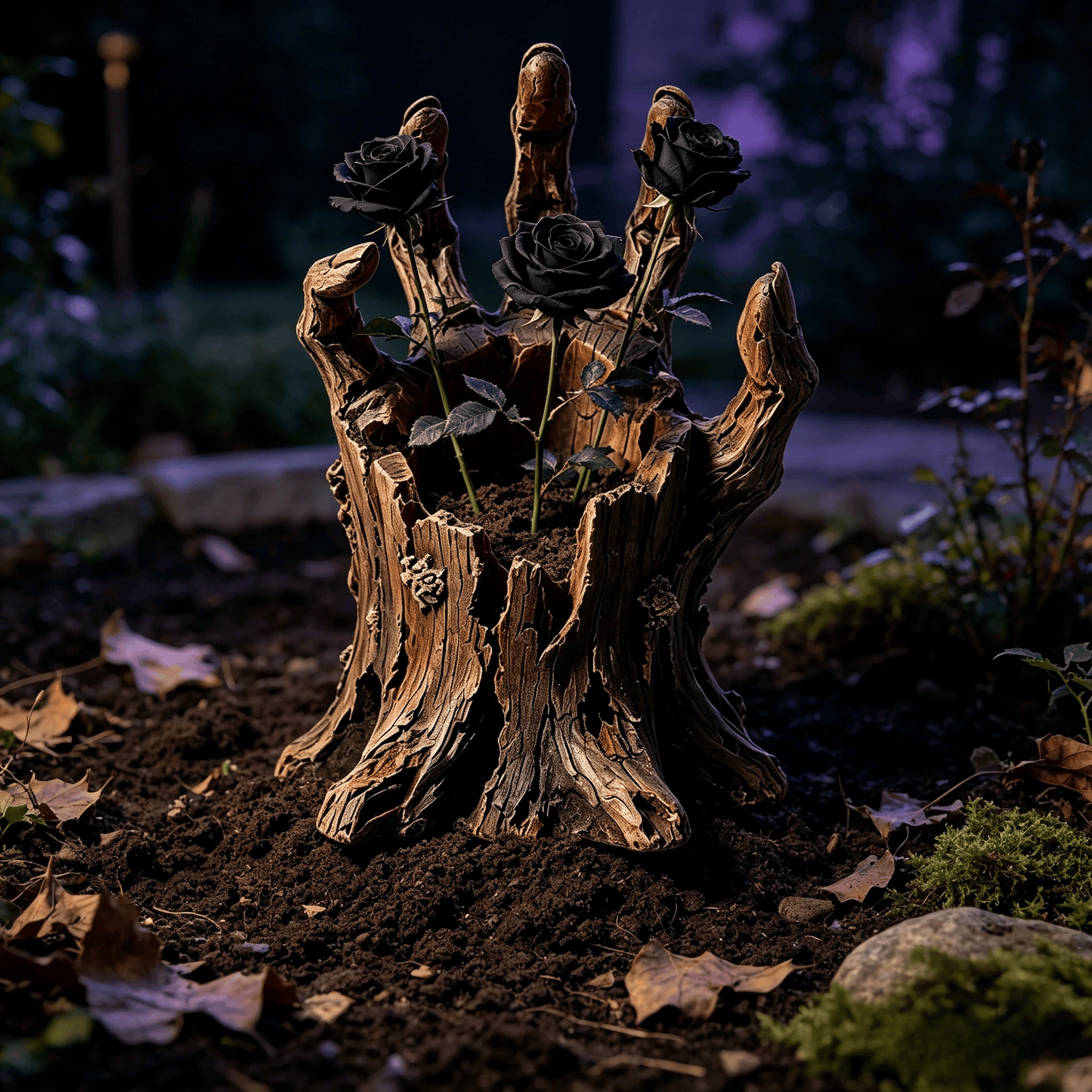 🎃Halloween  Wooden Hand Garden Planter Stake – Spooky Driftwood Yard Decor for Plants & Halloween 🕸️