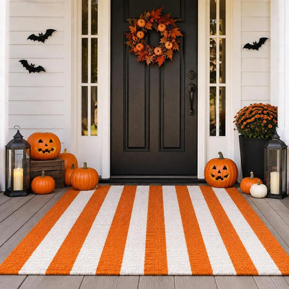 🎃🍂 Fall Porch Magic — Orange & Cream Striped Rug