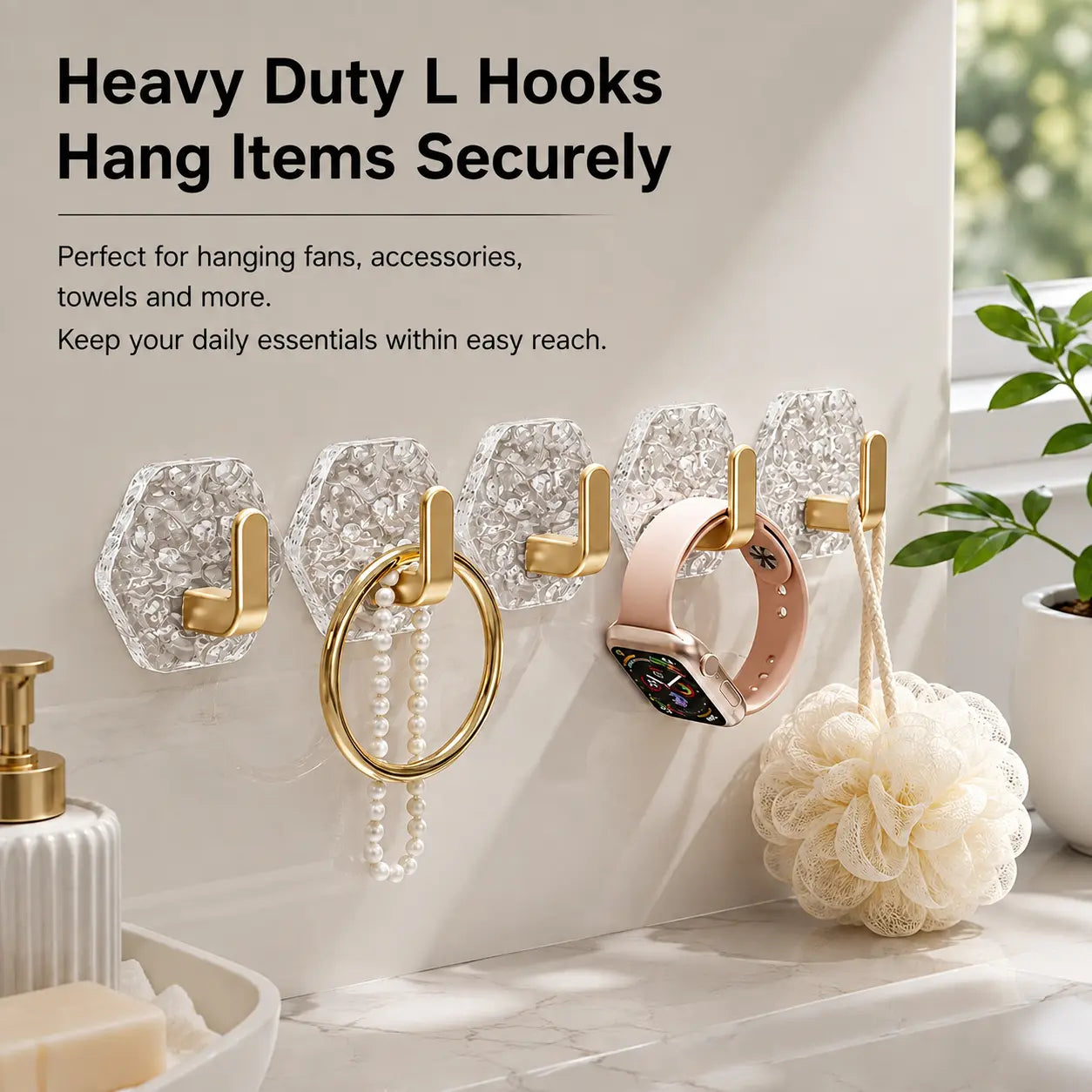 No Drill Wall Hooks Set - Waterproof Self Adhesive Hooks for Bathroom, Kitchen, Towels, Keys & Everyday Storage