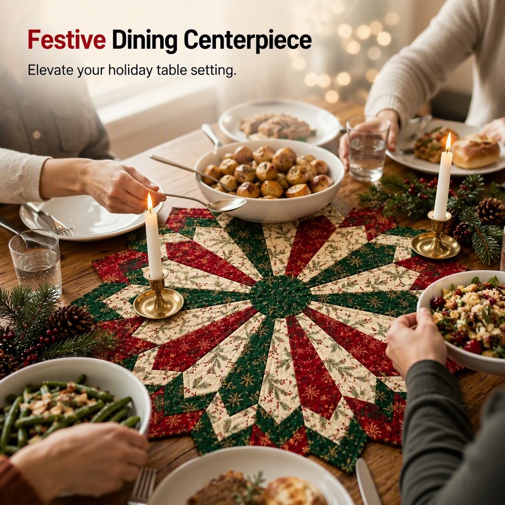 🎄 Holiday Star Quilted Table Topper ✨ Festive Christmas Dining & Home Decor