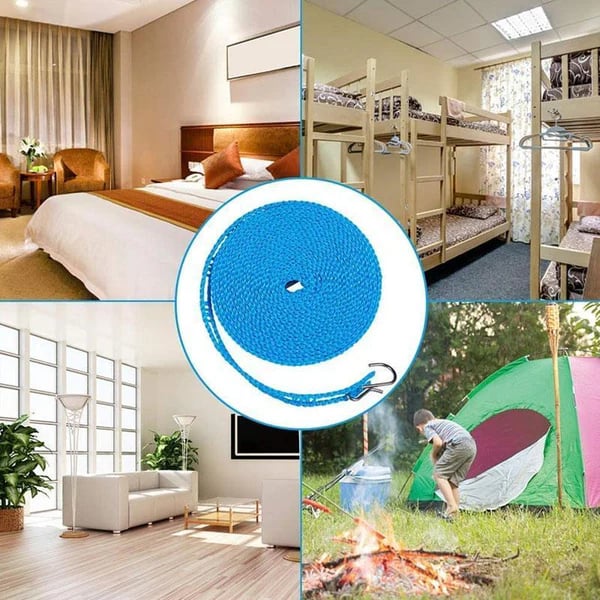 🌈Clothesline for Outside, Adjustable Clothes line,Windproof Clothesline with Hooks, Indoor and Outdoor Laundry and Drying Lines,Ideal Camping & Travel Essentials