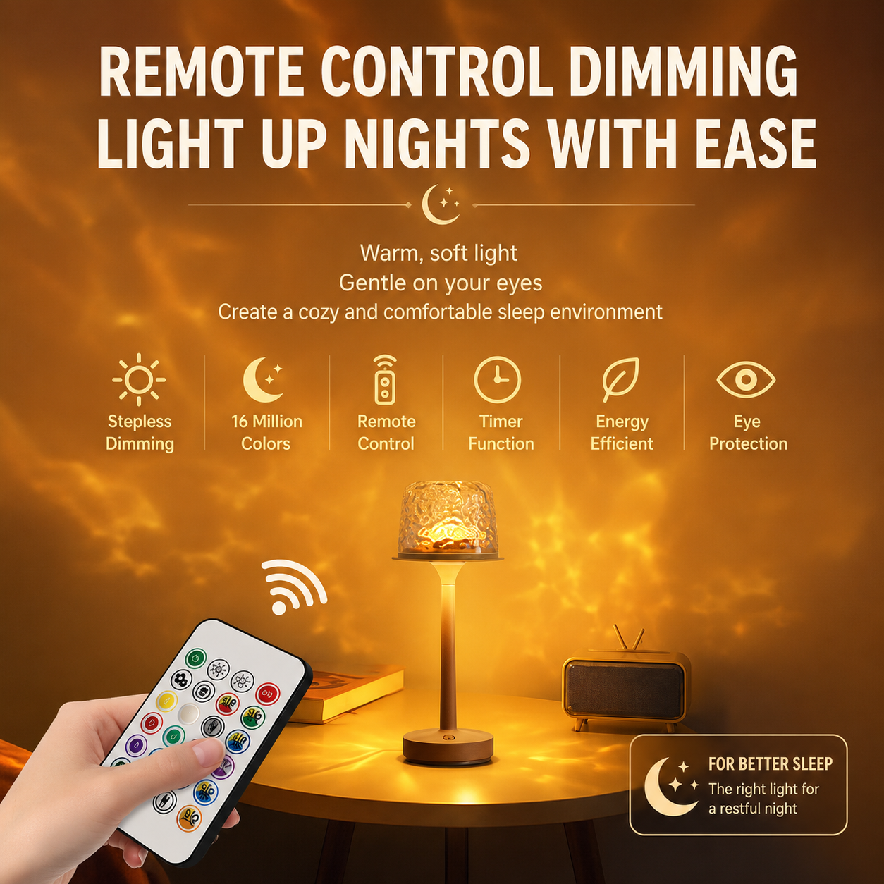 🌊 Ocean Ripple Projector Lamp, 2-in-1 Aurora Night Light with 16 Colors USB-C Rechargeable Mood Lamp