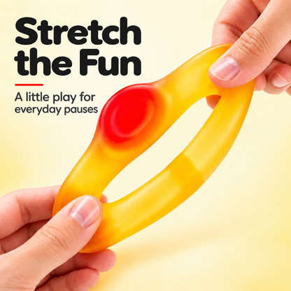Friendship ring squishy toy being stretched between two hands
