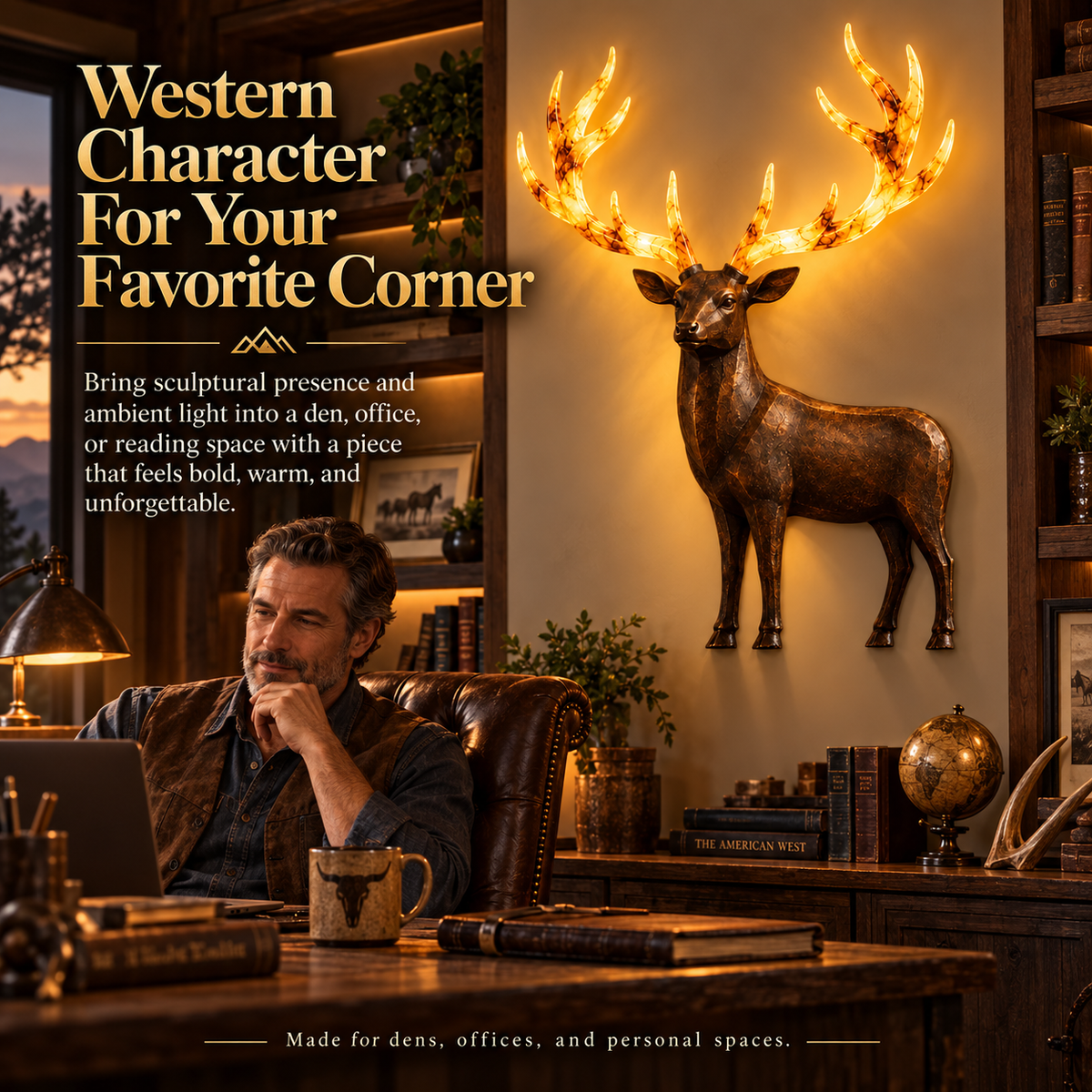 💥 Hot-Selling Half-Price Deal ✨ Light-Up Longhorn Wall Sculpture, Rustic Western-Style LED Wall Decor