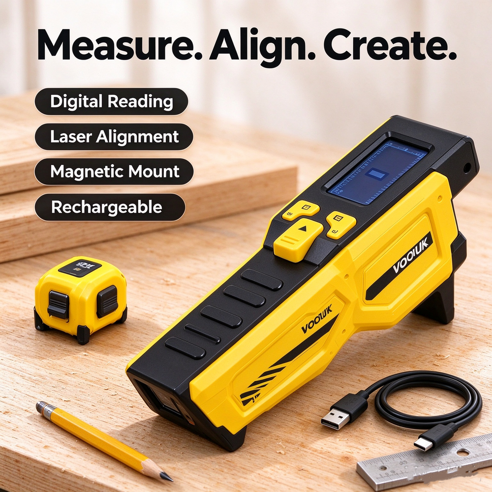 VOOTIK digital tape measure with laser alignment and USB charging cable