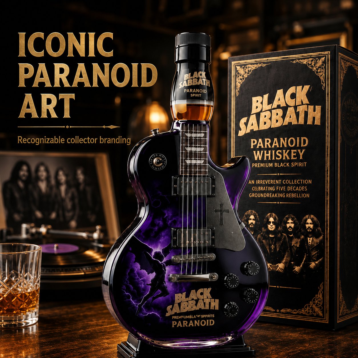 Black - Sabbath Paranoid Guitar Collectible Glass Decanter 🎸