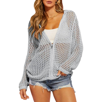 Women's Crochet Lightweight Cardigan Zip Up