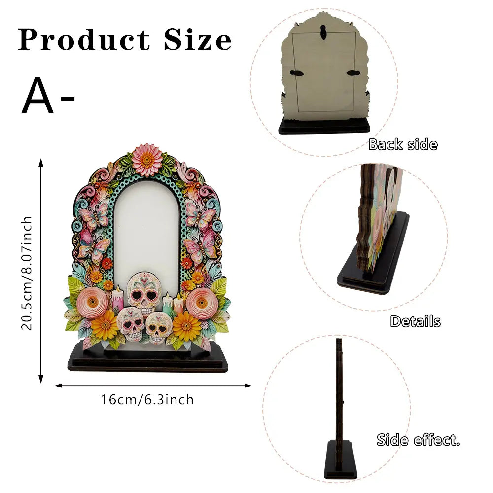💀Día de los Muertos Wooden Picture Frame Decor - Mexican Tabletop Altar Display with Multiple Frame Designs