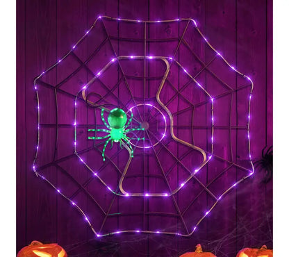 🎃 48" Giant Light-Up Spider Web with Glowing Green Spider