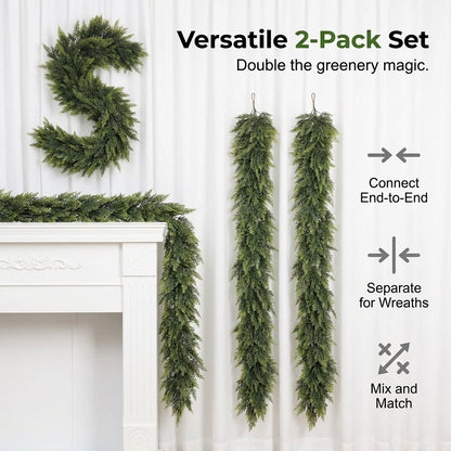 🎄 2-Pack 6ft Real Touch Artificial Cedar Garland | Lifelike Winter Pine Greenery for Christmas Mantle, Table & Wall Decor
