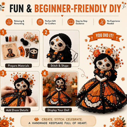 💀Vinowg Day of the Dead Patchwork Doll DIY Kit - Patchwork Skeleton Witch Girl DIY Kit