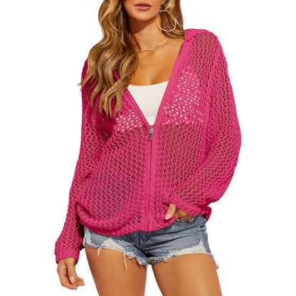 Women's Crochet Lightweight Cardigan Zip Up