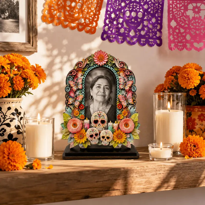 💀Día de los Muertos Wooden Picture Frame Decor - Mexican Tabletop Altar Display with Multiple Frame Designs