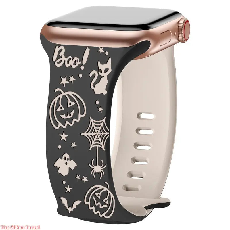🎃 Halloween Laser Engraved Band for Apple Watch 49mm 45mm 41mm 👻 Dual-Tone Silicone Strap