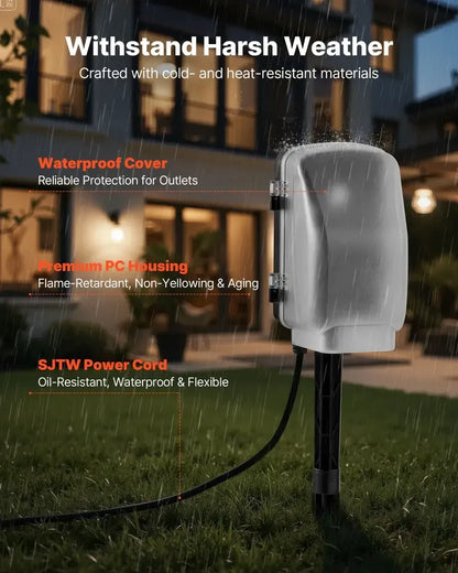 Outdoor Power Stake with 25FT Extension Cord – Weatherproof Outlet Strip with Protective Cover – Remote Control & Dusk to Dawn Light Timer for Christmas Lights 🏡✨