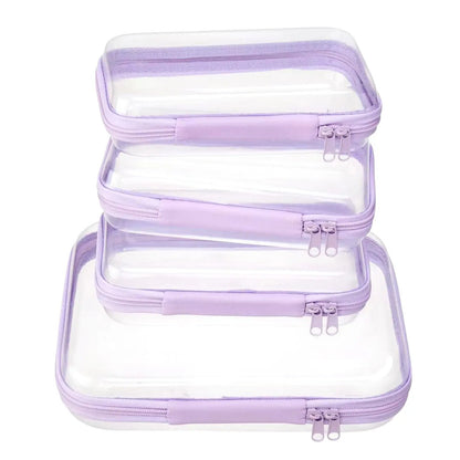 4 PCS Clear Organizer Storage Box Clear Hard Zipper Case PVC Plastic CLear Storage Containers