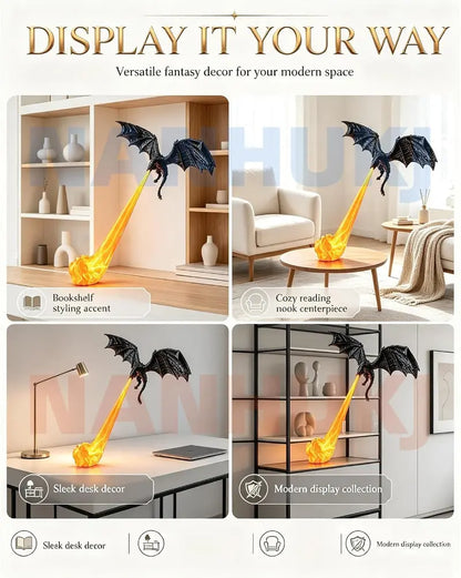 🐉 Fire-Breathing Dragon Figurine Lamp | Gothic Dark Fantasy Desk Decor 🔥