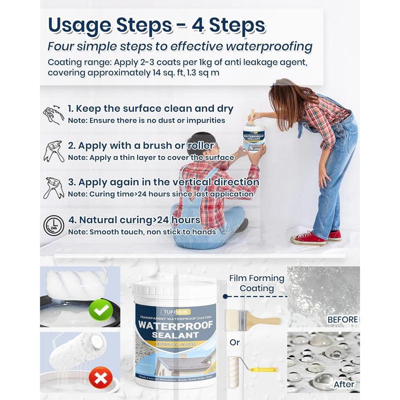 💧35oz Water-Based Transparent Waterproof Coating | Invisible Clear Sealant | Self-Leveling Waterproof Seal for Roof, Brick, Concrete, Wood &amp; Metal Surfaces