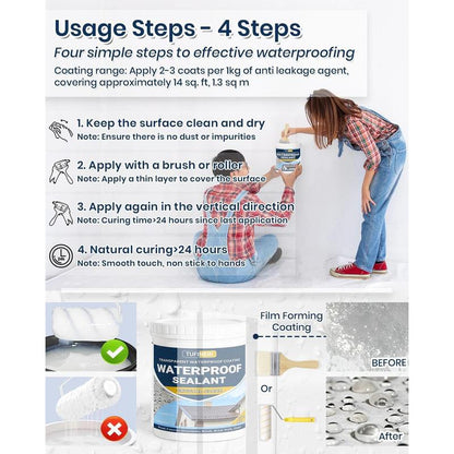 💧35oz Water-Based Transparent Waterproof Coating | Invisible Clear Sealant | Self-Leveling Waterproof Seal for Roof, Brick, Concrete, Wood &amp; Metal Surfaces