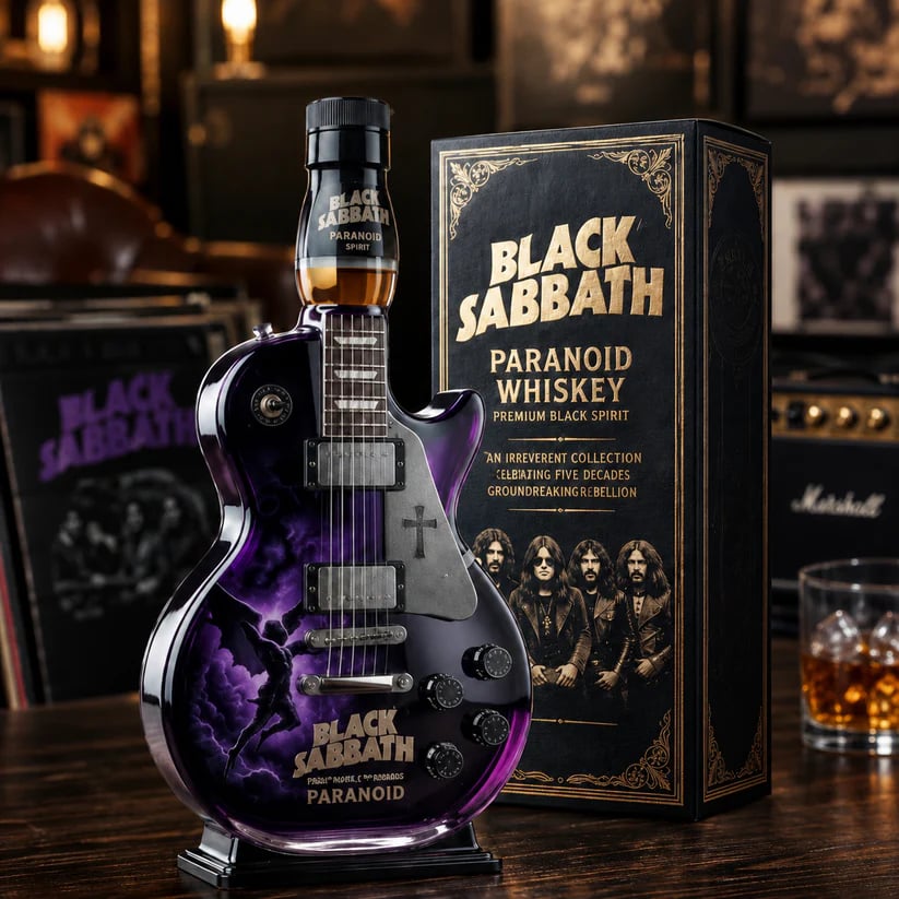 Black - Sabbath Paranoid Guitar Collectible Glass Decanter 🎸