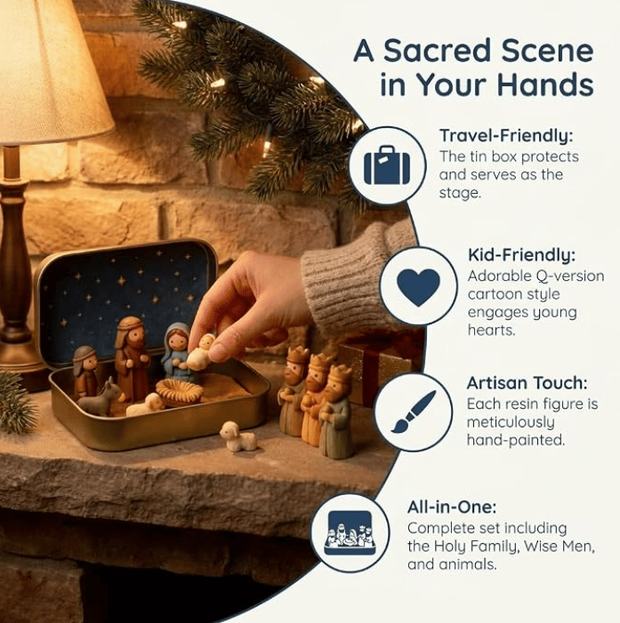 🔥Last Day 49% OFF - ✝️Religious Pocket-Size Mini Nativity Scene Set with Storage Box