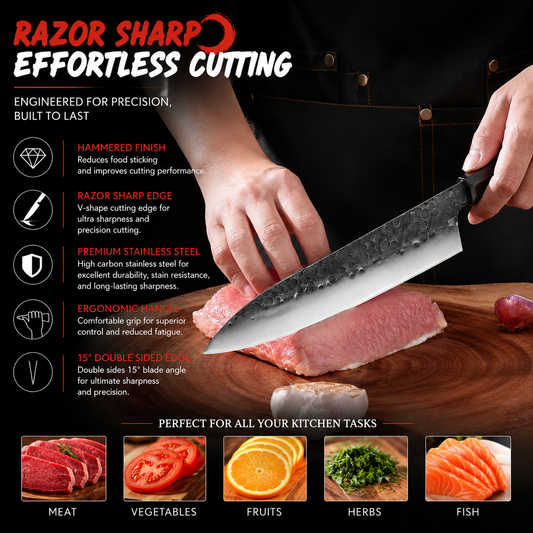 🔪 8 Inch Vintage Japanese Chef Knife, High Carbon Stainless Steel Octagonal Rosewood Handle Kitchen Cutting Knife
