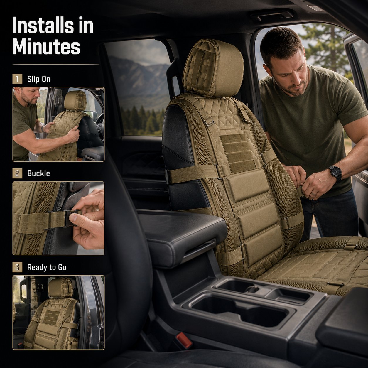Tactical MOLLE Car Seat Cover Organizer – Rugged Protection & Smart Storage