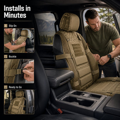 Tactical MOLLE Car Seat Cover Organizer – Rugged Protection & Smart Storage