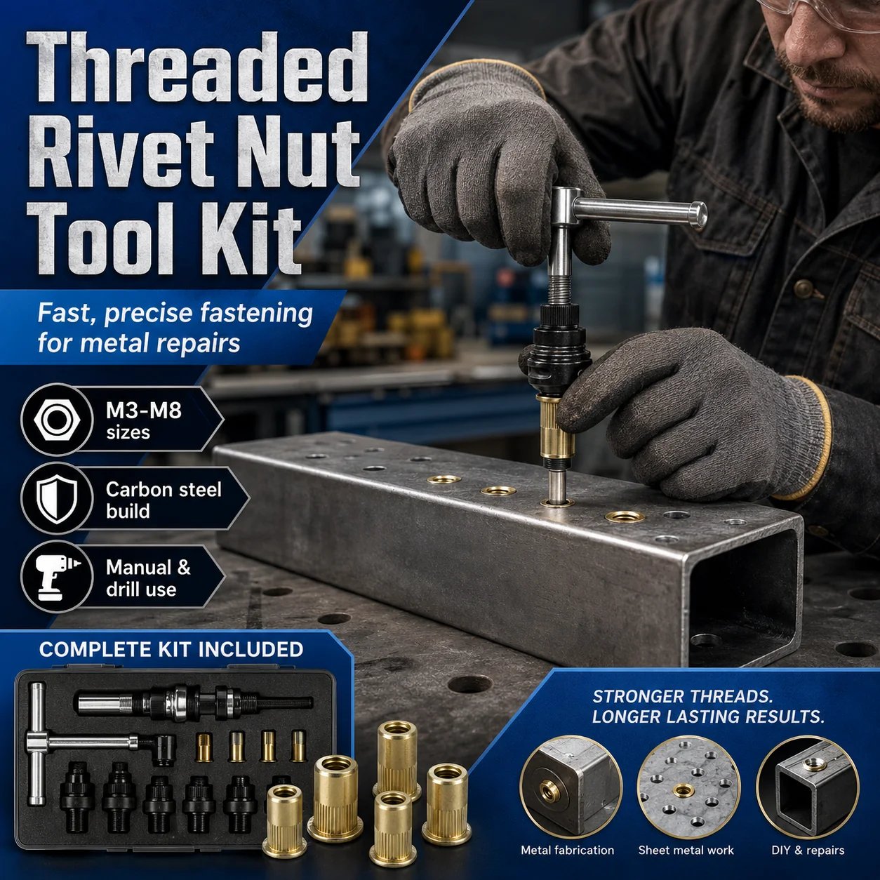 🔥 Best Seller | Carbon steel rivet nut set (including M3–M8 sizes)