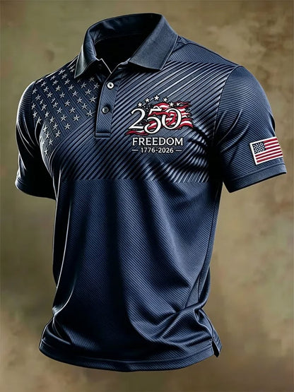 Men's Retro "Patriot" Color-Block Short-Sleeve Polo Shirt
