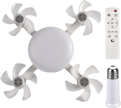 2-in-1 Socket Fan Light – 3-Color Dimmable LED Ceiling Fan with Remote