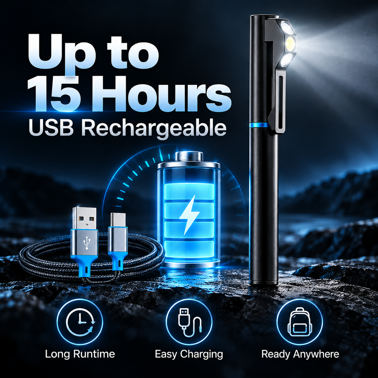 USB rechargeable wearable pen light