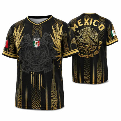 ✨Mexico Aztec Gold Soccer Jersey – Breathable Mesh Fan Shirt for Sports & Daily Wear