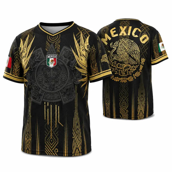 ✨Mexico Aztec Gold Soccer Jersey – Breathable Mesh Fan Shirt for Sports & Daily Wear