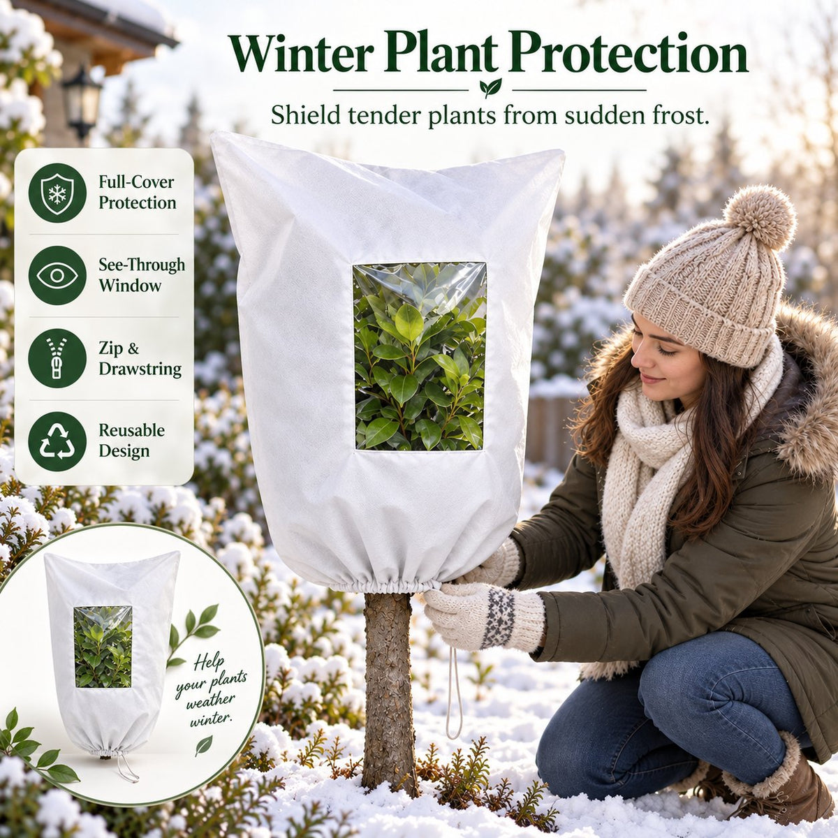 Winter Plant Frost Protection Cover for Trees, Shrubs & Potted Plants