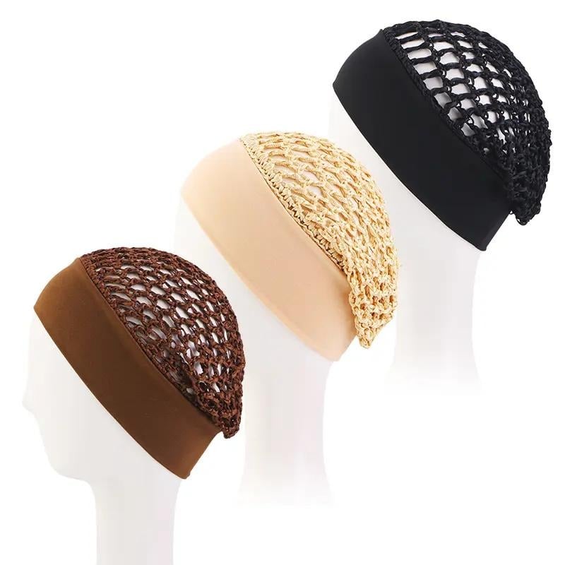 3-Pack Satin Bonnet Sleep Caps - Stretchy Wide Band Night Cap for Curly Hair