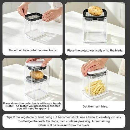 Fingersafe French Fry Cutter – Stainless Steel Potato Slicer with Detachable Interchangeable Blades