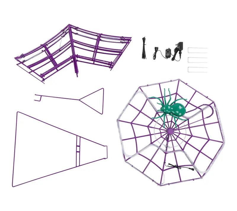 🎃 48" Giant Light-Up Spider Web with Glowing Green Spider