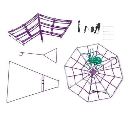 🎃 48" Giant Light-Up Spider Web with Glowing Green Spider