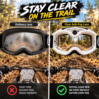 🏍️ POV Camera Motocross Goggles – White Off-Road Riding Goggles with Built-In Camera, Anti-Fog Lens & USB-C Charging